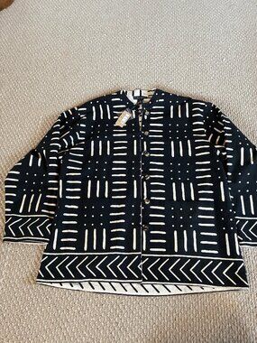 NWT African 'Mud Cloth' Jacket Reversible Black & White Medium Sam Hilu